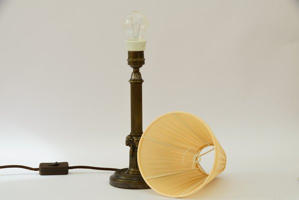 Art Deco Table Lamp with Capricorn Head & Fabric Shade, Vienna, 1920s-SPD-1723213