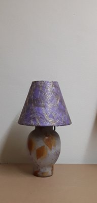 Art Deco Table Lamp with Colored Glass Base and Fabric Shade, 1930s-HOI-1424854