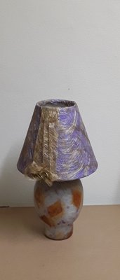 Art Deco Table Lamp with Colored Glass Base and Fabric Shade, 1930s-HOI-1424854