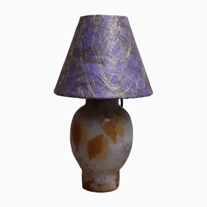 Art Deco Table Lamp with Colored Glass Base and Fabric Shade, 1930s-HOI-1424854