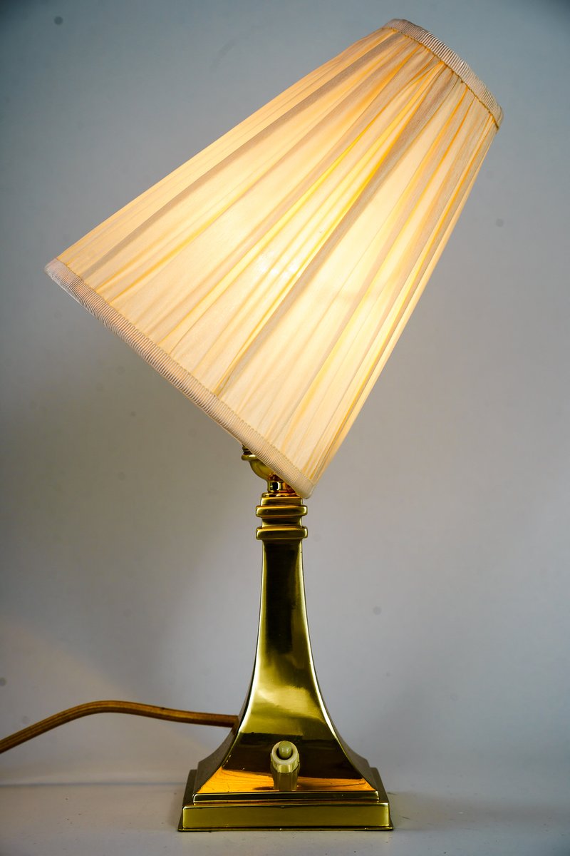 Art Deco Table Lamp with Fabric Shade, 1920s