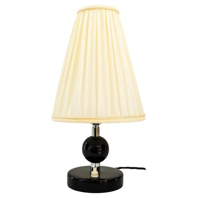 Art Deco Table Lamp with Fabric Shade and Wood Base, 1920s-SPD-1229085