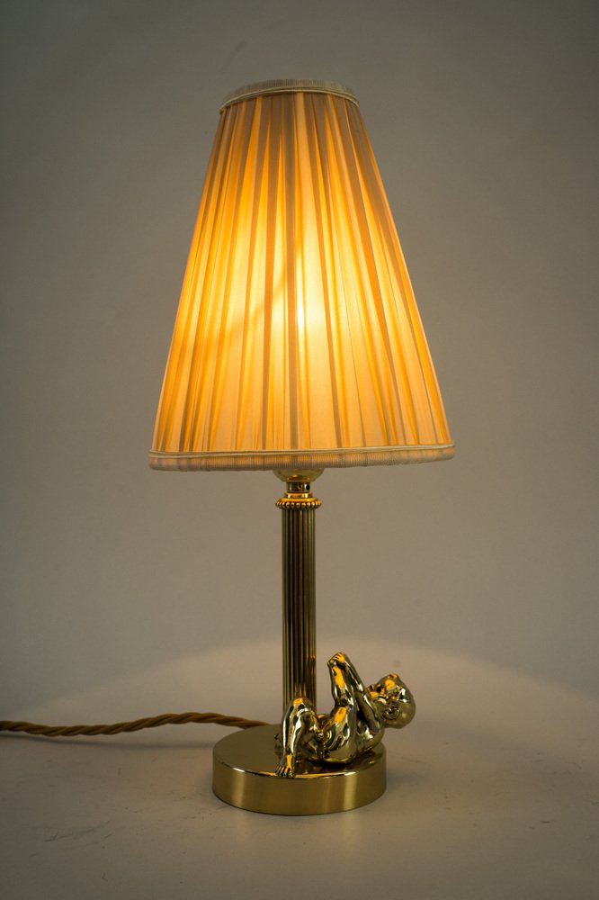 Art Deco Table Lamp with Fabric Shade, Vienna, 1920s