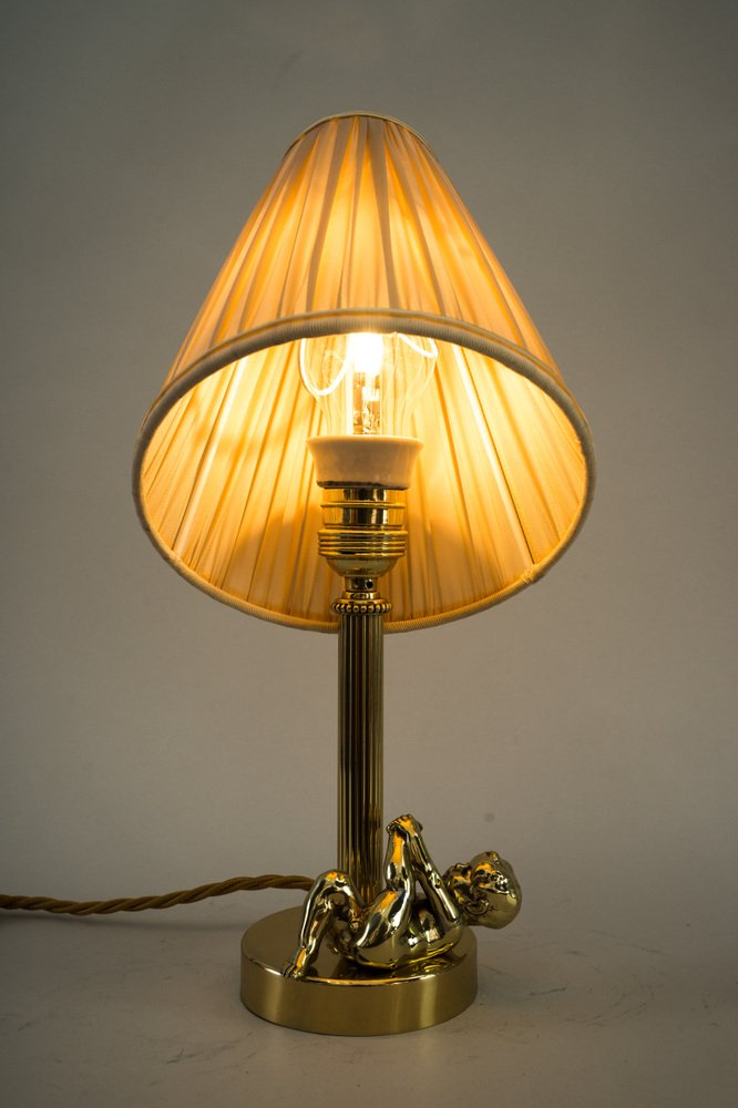 Art Deco Table Lamp with Fabric Shade, Vienna, 1920s