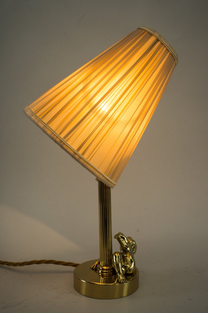 Art Deco Table Lamp with Fabric Shade, Vienna, 1920s