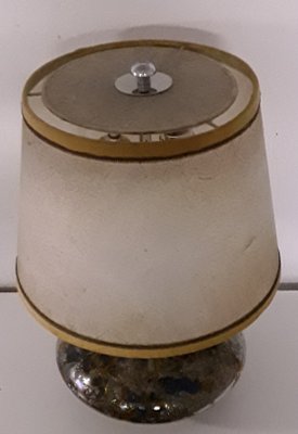 Art Deco Table Lamp with Internally Illuminated Colored Glass Base, Silver Plated Brass Mount & Beige Parchment Shade, 1930s-HOI-1138822