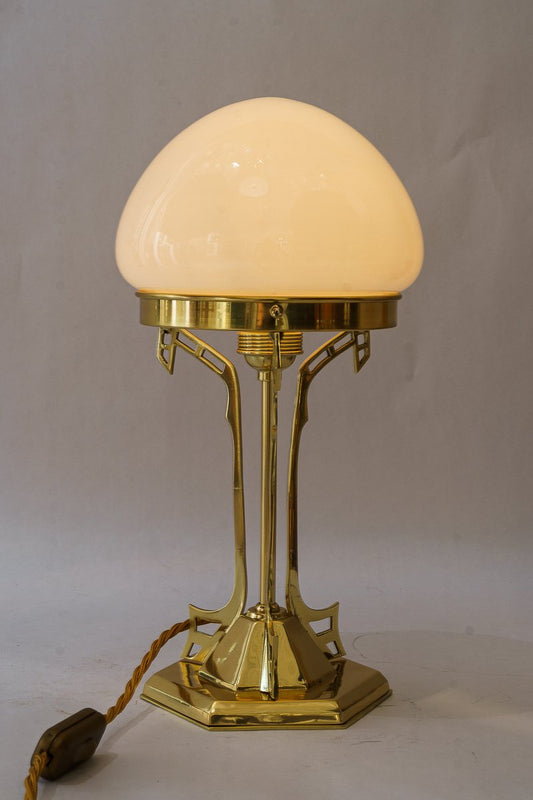 Art Deco Table Lamp with Opal Glass Shade, 1920s