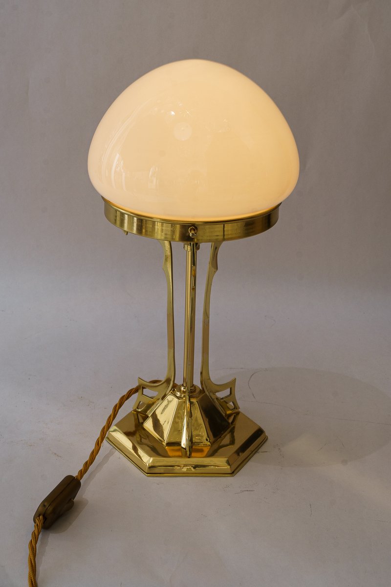 Art Deco Table Lamp with Opal Glass Shade, 1920s