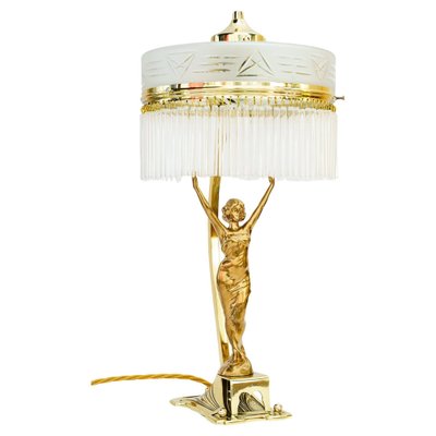 Art Deco Table Lamp with Tin Figurine and Glass Shade, Vienna, Austria, 1920s-SPD-1766193