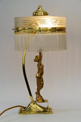 Art Deco Table Lamp with Tin Figurine and Glass Shade, Vienna, Austria, 1920s-SPD-1766193