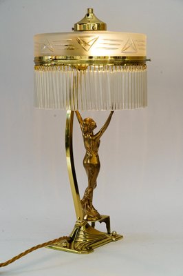 Art Deco Table Lamp with Tin Figurine and Glass Shade, Vienna, Austria, 1920s-SPD-1766193