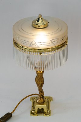 Art Deco Table Lamp with Tin Figurine and Glass Shade, Vienna, Austria, 1920s-SPD-1766193