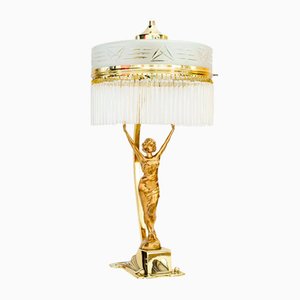 Art Deco Table Lamp with Tin Figurine and Glass Shade, Vienna, Austria, 1920s-SPD-1766193