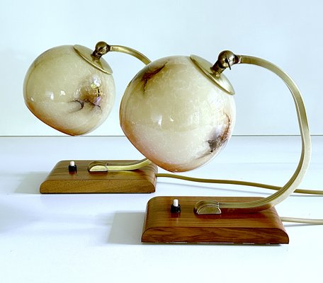 Art Deco Table Lamps in Brass and Marble Glass, Set of 2-GUT-2021136