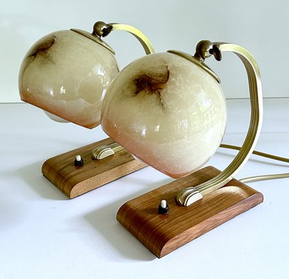 Art Deco Table Lamps in Brass and Marble Glass, Set of 2-GUT-2021136