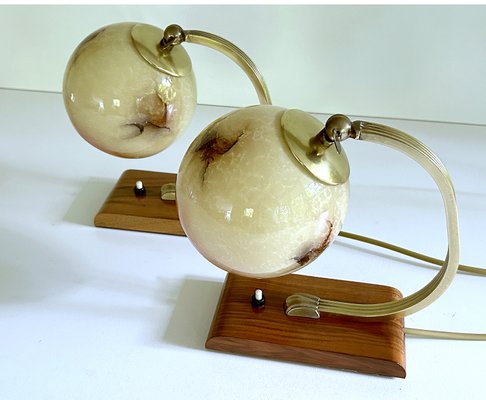 Art Deco Table Lamps in Brass and Marble Glass, Set of 2-GUT-2021136