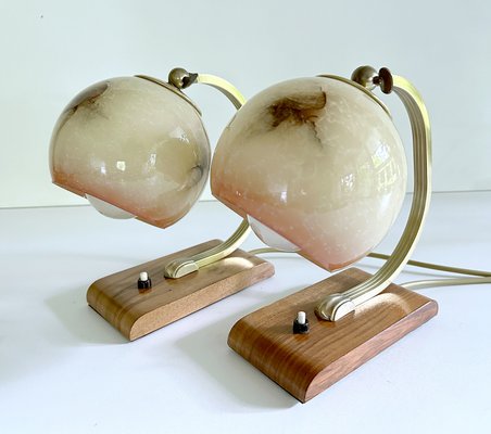 Art Deco Table Lamps in Brass and Marble Glass, Set of 2-GUT-2021136