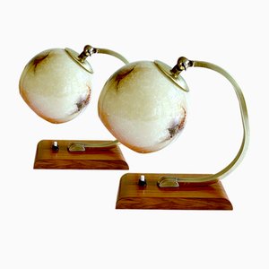 Art Deco Table Lamps in Brass and Marble Glass, Set of 2-GUT-2021136