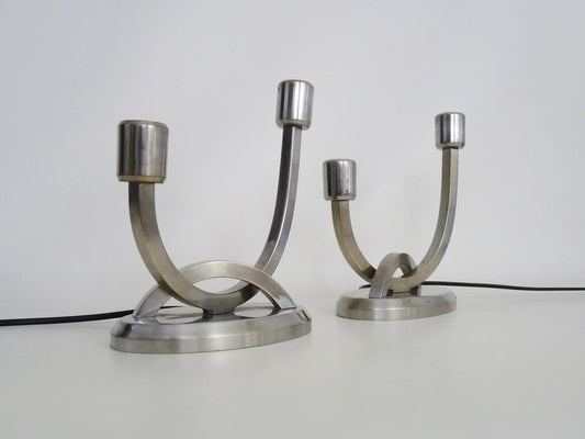 Art Deco Table Lamps in Chromed Metal, 1930s, Set of 2