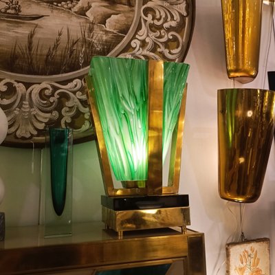 Art Deco Table Lamps in Green Murano Crystal Glass, Set of 2-RFP-2019734