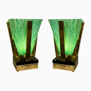 Art Deco Table Lamps in Green Murano Crystal Glass, Set of 2-RFP-2019734