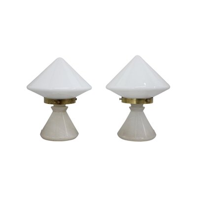 Art Deco Table Lamps with Alabaster Bases, Czechoslovakia, 1940s, Set of 2-TZ-1274095