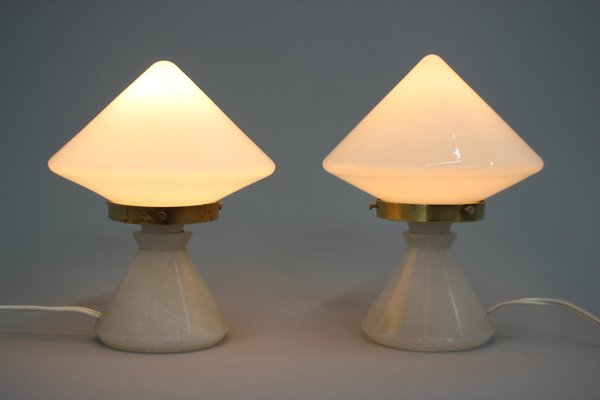 Art Deco Table Lamps with Alabaster Bases, Czechoslovakia, 1940s, Set of 2-TZ-1274095