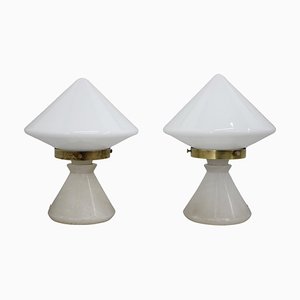 Art Deco Table Lamps with Alabaster Bases, Czechoslovakia, 1940s, Set of 2-TZ-1274095