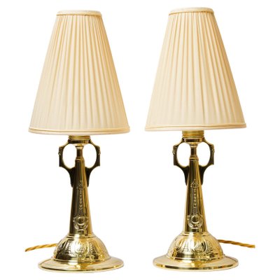 Art Deco Table Lamps with Fabric Shades, 1920s, Set of 2-SPD-1723933