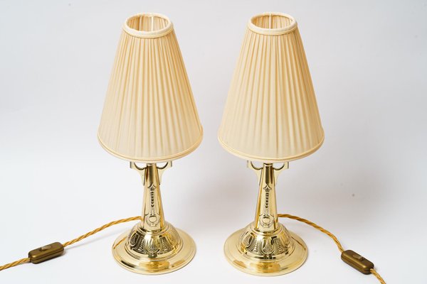 Art Deco Table Lamps with Fabric Shades, 1920s, Set of 2-SPD-1723933