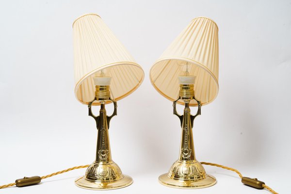 Art Deco Table Lamps with Fabric Shades, 1920s, Set of 2-SPD-1723933