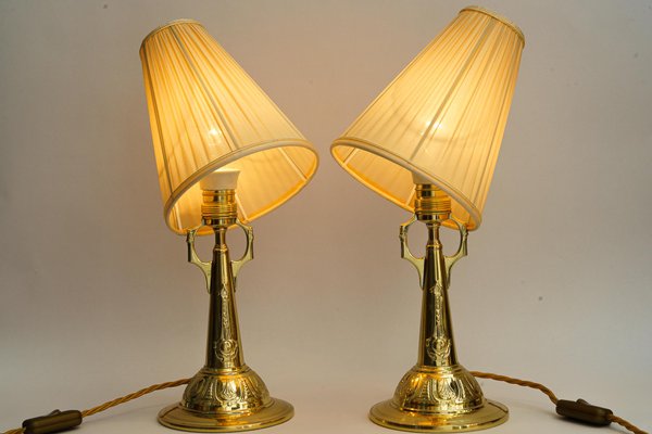 Art Deco Table Lamps with Fabric Shades, 1920s, Set of 2-SPD-1723933