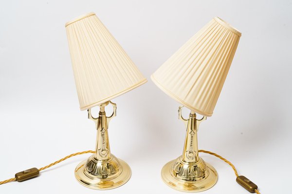 Art Deco Table Lamps with Fabric Shades, 1920s, Set of 2-SPD-1723933