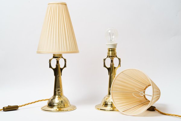 Art Deco Table Lamps with Fabric Shades, 1920s, Set of 2-SPD-1723933