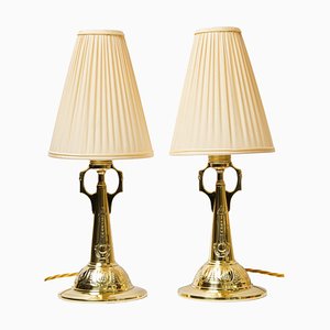 Art Deco Table Lamps with Fabric Shades, 1920s, Set of 2-SPD-1723933