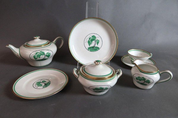 Art Deco Tea and Dessert Set in Porcelain with Palm Tree Decoration from Rouard, Set of 47-WSV-1311495