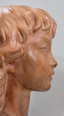 Art Deco Terracotta Bust of a Young Girl by J.C. Guéro, Early 20th Century-RVK-872708