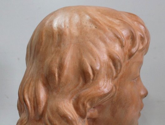 Art Deco Terracotta Bust of a Young Girl by J.C. Guéro, Early 20th Century-RVK-872708