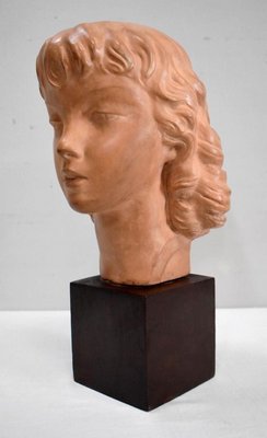 Art Deco Terracotta Bust of a Young Girl by J.C. Guéro, Early 20th Century-RVK-872708