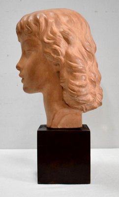 Art Deco Terracotta Bust of a Young Girl by J.C. Guéro, Early 20th Century-RVK-872708