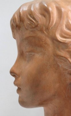 Art Deco Terracotta Bust of a Young Girl by J.C. Guéro, Early 20th Century-RVK-872708