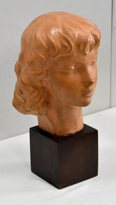 Art Deco Terracotta Bust of a Young Girl by J.C. Guéro, Early 20th Century-RVK-872708