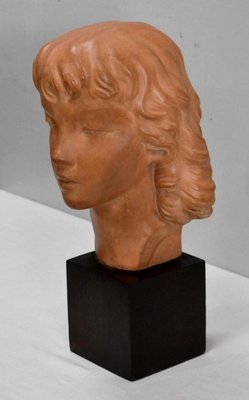 Art Deco Terracotta Bust of a Young Girl by J.C. Guéro, Early 20th Century-RVK-872708