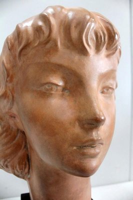 Art Deco Terracotta Bust of a Young Girl by J.C. Guéro, Early 20th Century-RVK-872708