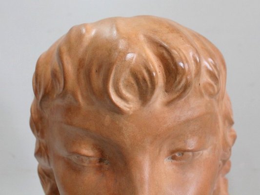 Art Deco Terracotta Bust of a Young Girl by J.C. Guéro, Early 20th Century-RVK-872708