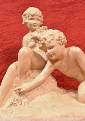 Art Deco Terracotta Sculpture of Two Children Playing, 20th-Century-YVI-1173454