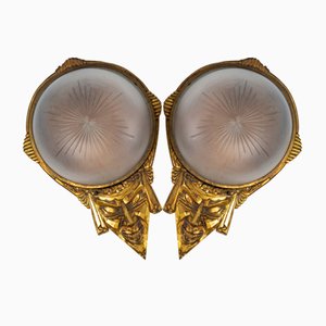 Art Deco Theater Wall Lights in Golden Wood & Baccarat Crystal, Set of 2-UQL-1330777