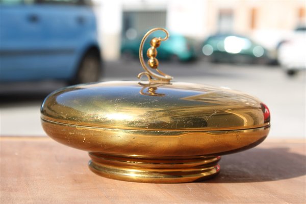 Art Deco Tobacco Box in Brass with Sculpture, Italy, 1930s-EH-1791708