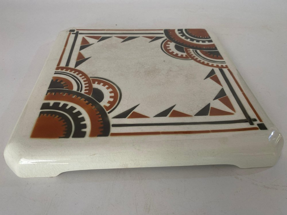 Art Deco Trivet in Ceramic attributed to Luneville, France, 1940s