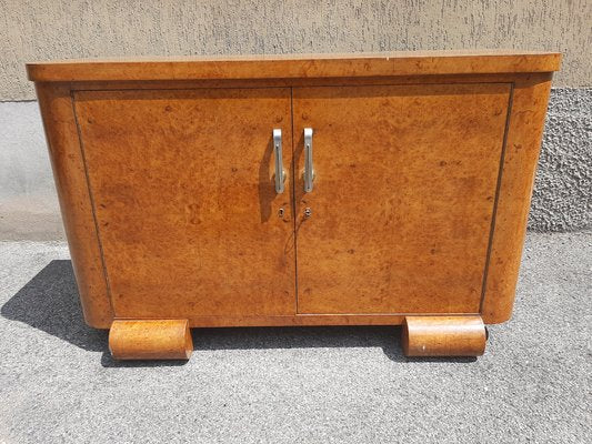 Art Deco Tuia Root with Chrome and Brass Handles Como Chest of Drawers, 1930s-OHK-1075416